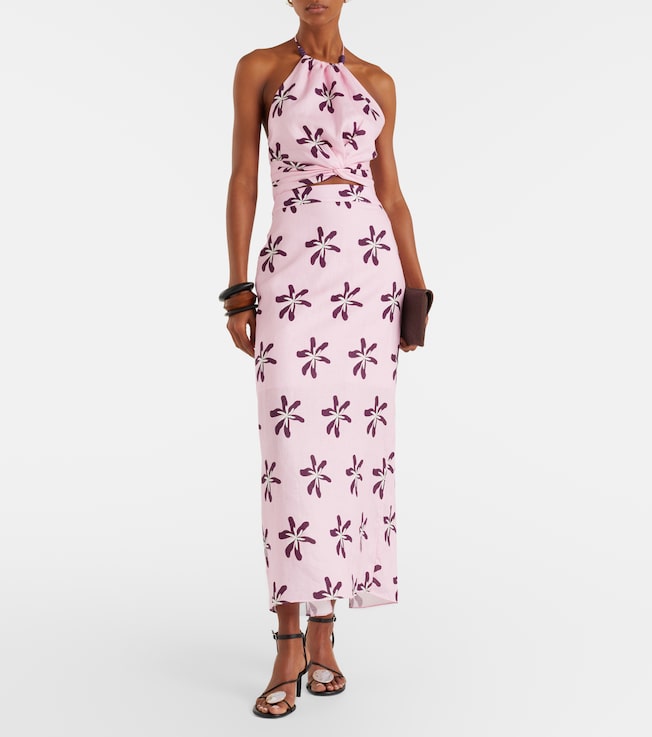 Cala de la Cruz Lodi floral halterneck linen crop top