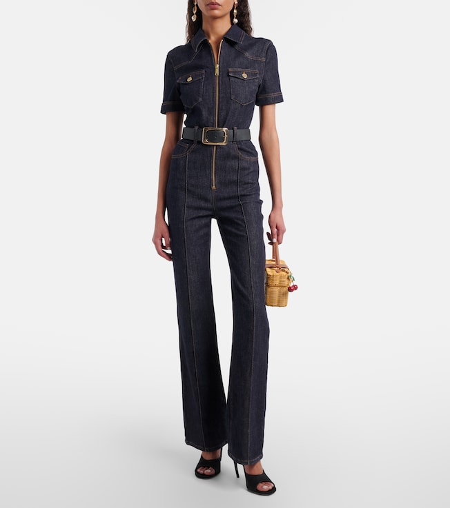 self-portrait Belted denim jumpsuit