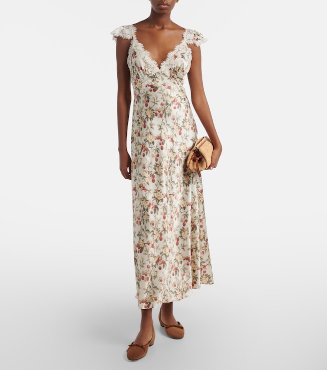 Dôen Fiona lace-trimmed silk midi dress