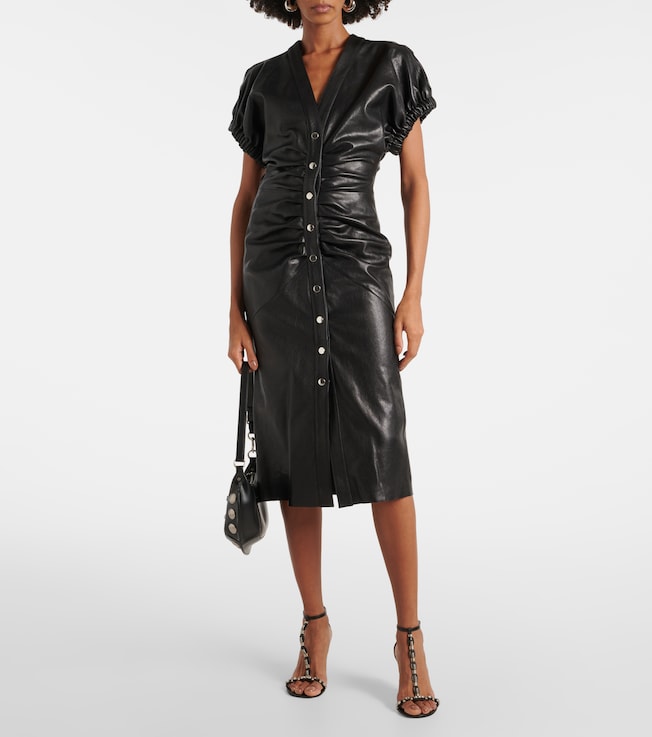 Isabel Marant Carly gathered leather midi dress