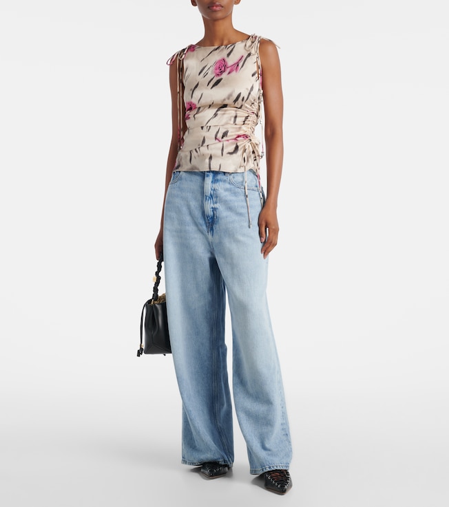 GANNI Floral ruched satin top