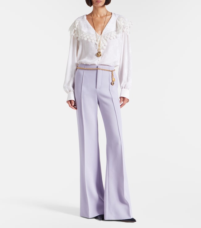 Chloé Lace-trimmed floral jacquard silk blouse