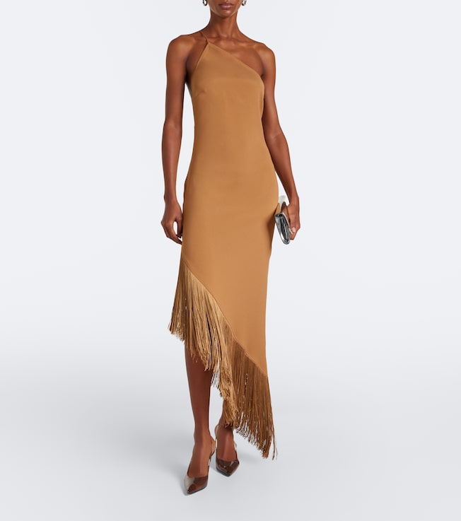 Taller Marmo Antelope fringe-trimmed asymmetric midi dress