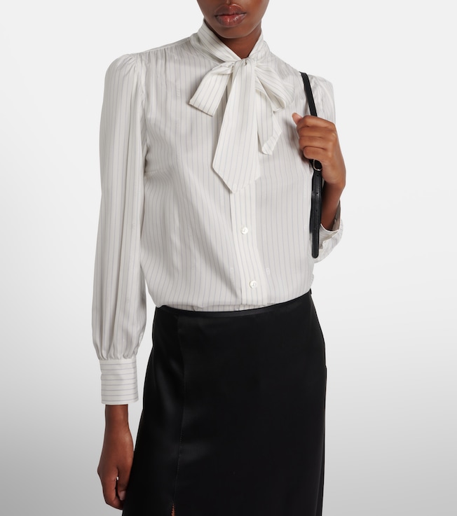 Gucci Pinstripe tie-neck silk shirt