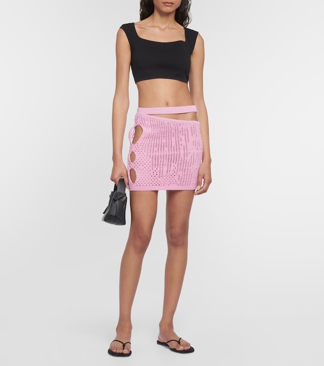 Roberta Einer Distressed cutout cotton-blend miniskirt