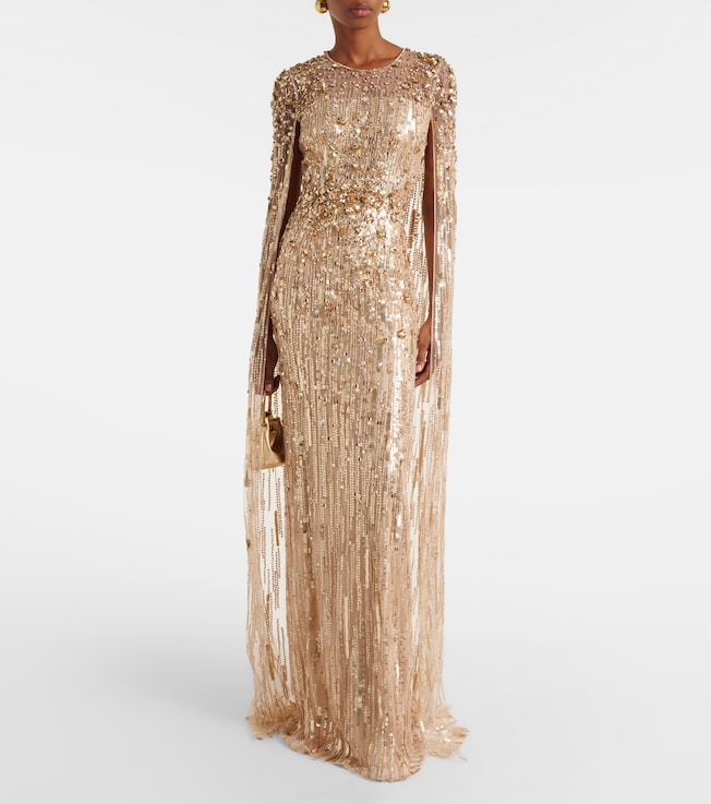 Jenny Packham Ruby caped sequined gown