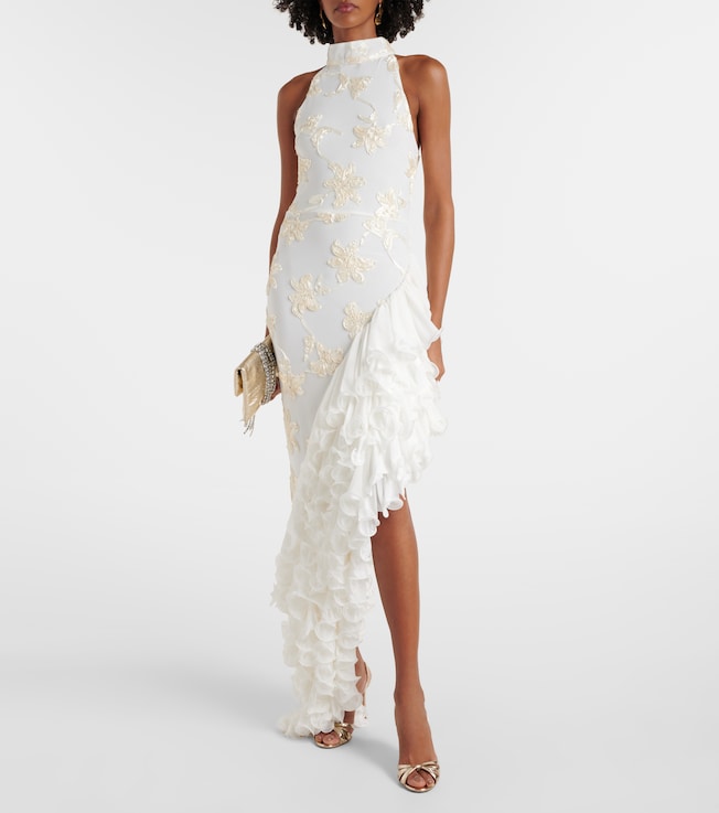 Rotate Bridal floral-appliqué maxi dress