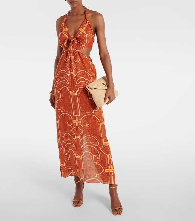 Johanna Ortiz Printed cutout linen maxi dress