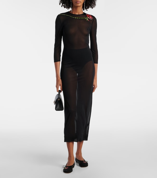 Simone Rocha Crystal-embellished sheer cocktail dress