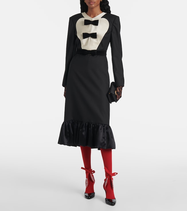 Valentino Bow-detail virgin wool midi dress