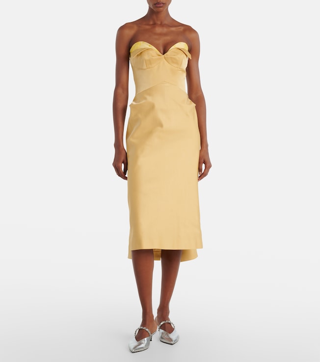 McQueen Strapless satin midi dress