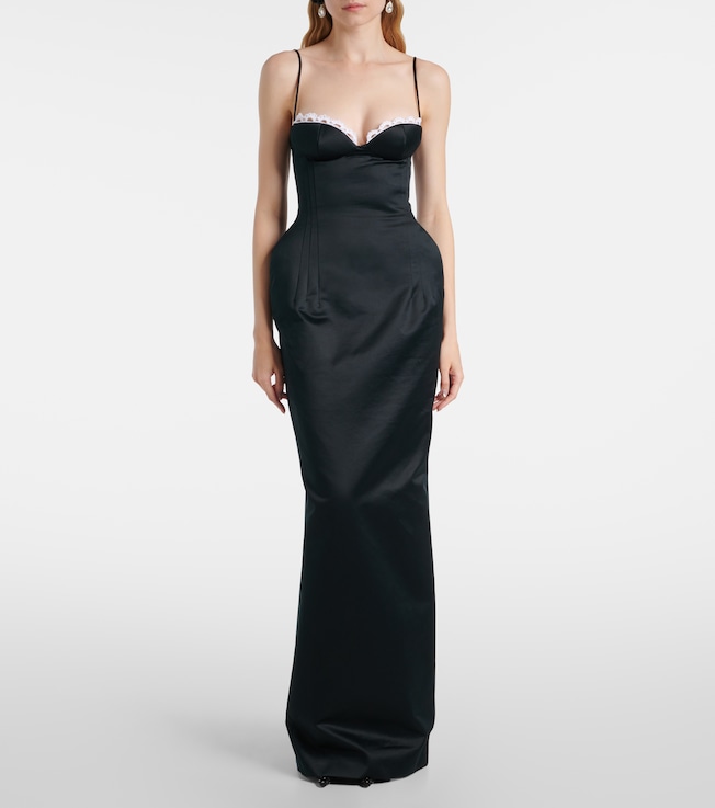 Magda Butrym Crochet-trimmed satin bustier gown
