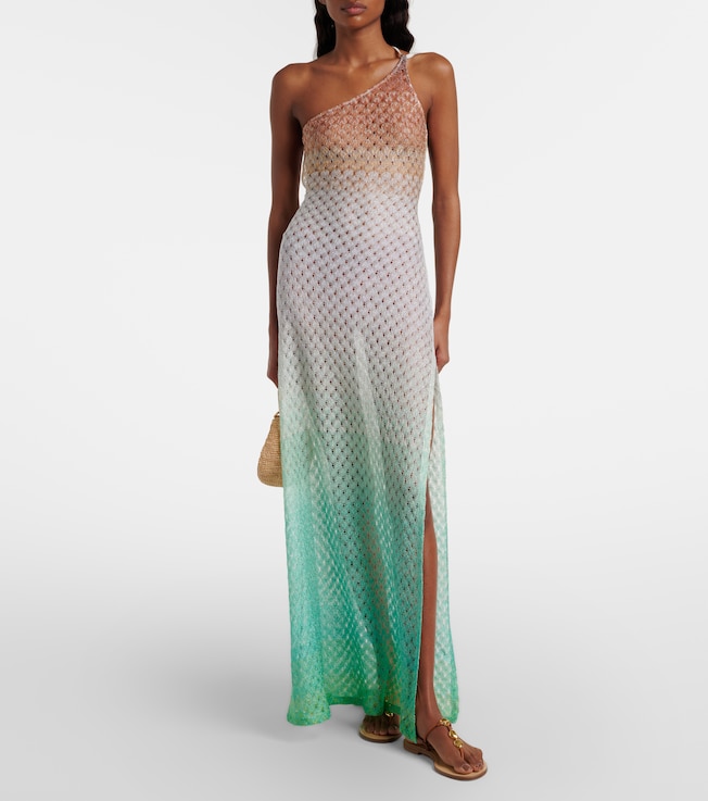 Missoni Open-knit one-shoulder lamé beach cover-up