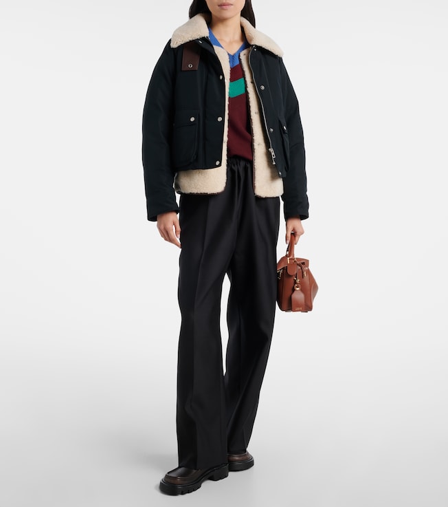 Loewe Shearling-trimmed cotton-blend jacket