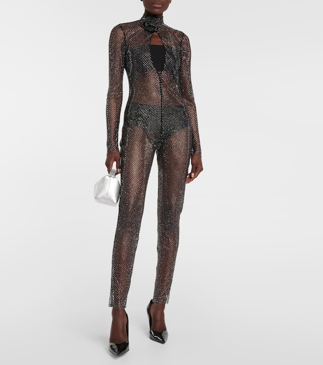 GIUSEPPE DI MORABITO Crystal-embellished mesh jumpsuit