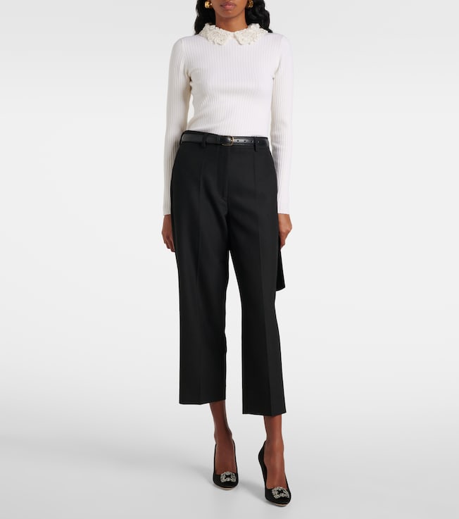 Carolina Herrera Embellished ribbed-knit wool top
