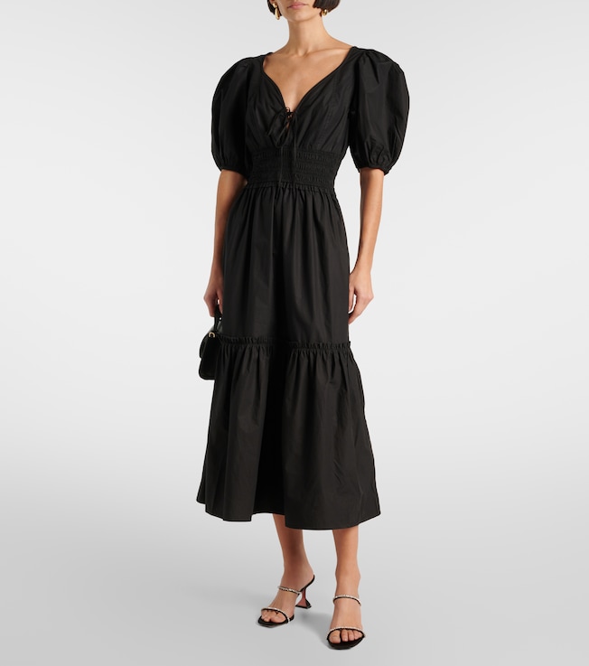 GANNI Smocked cotton poplin midi dress
