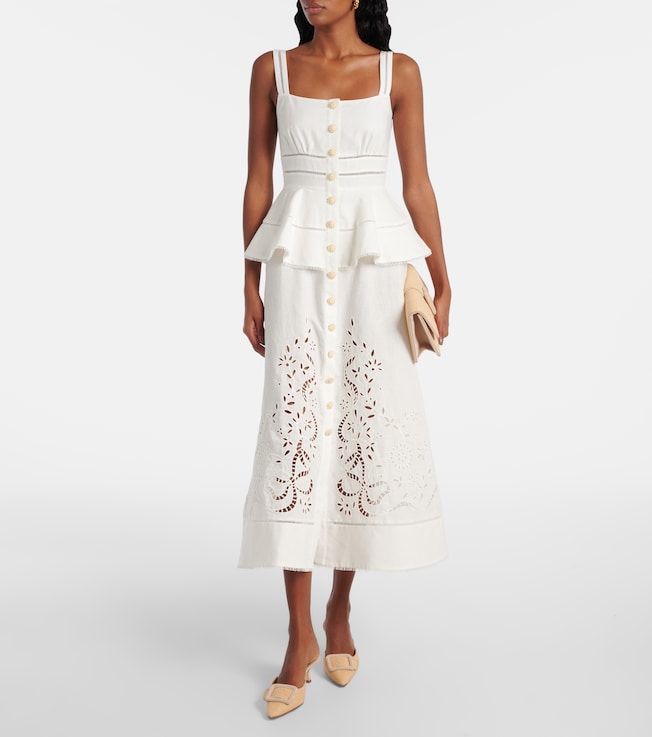 self-portrait Peplum linen and cotton midi dress