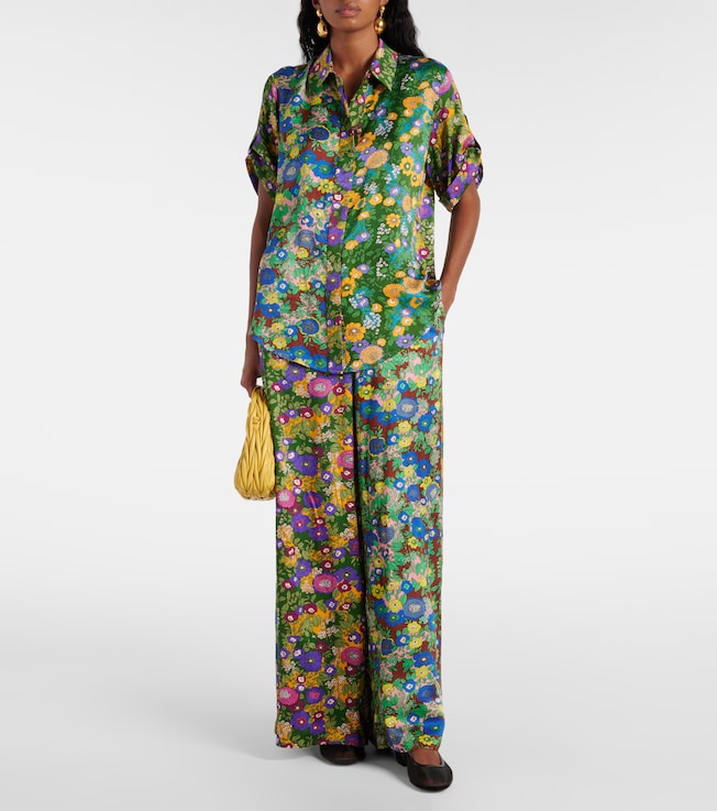 Alémais Printed silk satin wide-leg pants