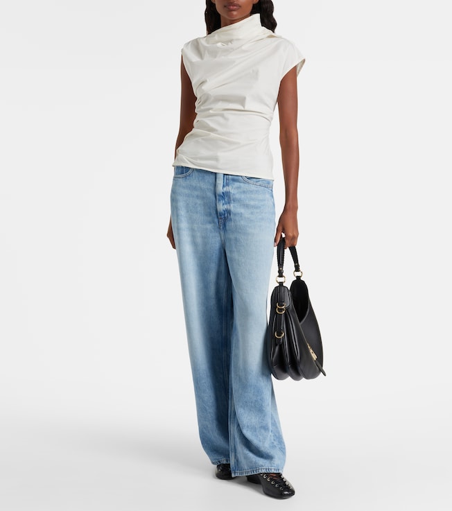 GANNI Ruched cotton-blend top