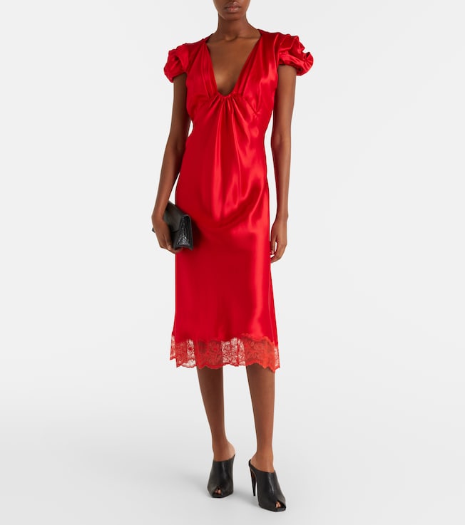 McQueen Lace-trimmed satin midi dress