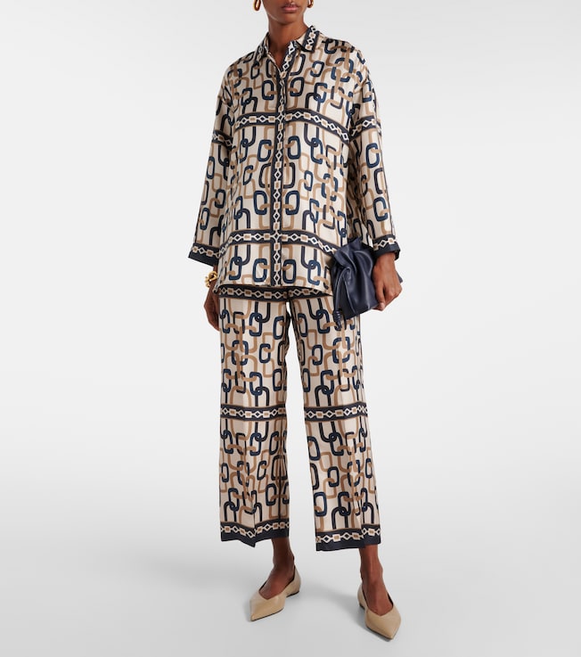S Max Mara Brina printed silk twill wide-leg pants