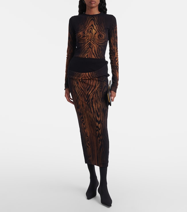 Jean Paul Gaultier Wood trompe l'œil tulle midi skirt