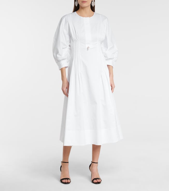 Oscar de la Renta Embellished stretch-cotton midi dress