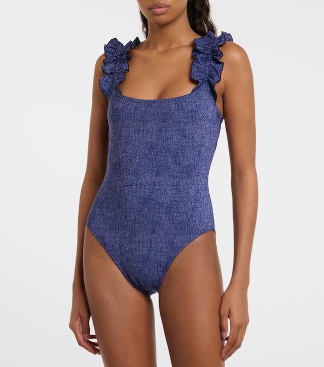 Karla Colletto Nori ruffled denim swimsuit