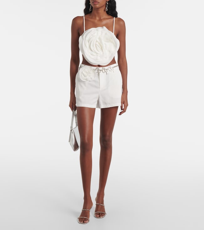Blumarine Floral-appliqué gabardine shorts