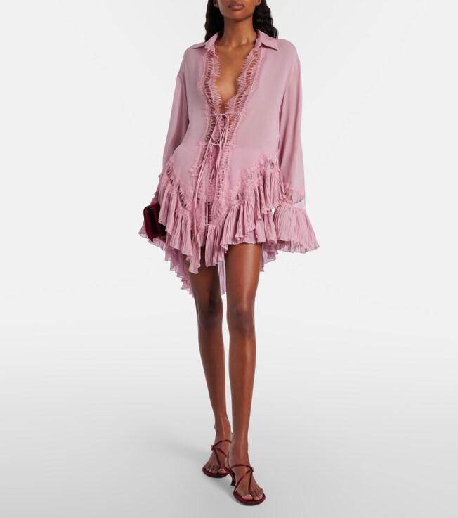 Blumarine Plissé tiered georgette miniskirt