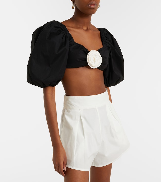 Adriana Degreas Floral-appliqué cotton-blend crop top