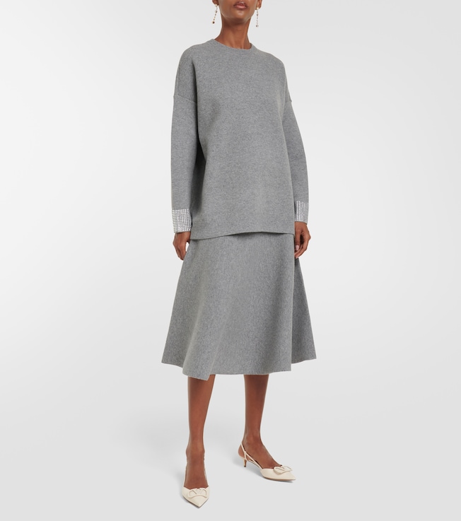 Valentino High-rise wool-blend midi skirt