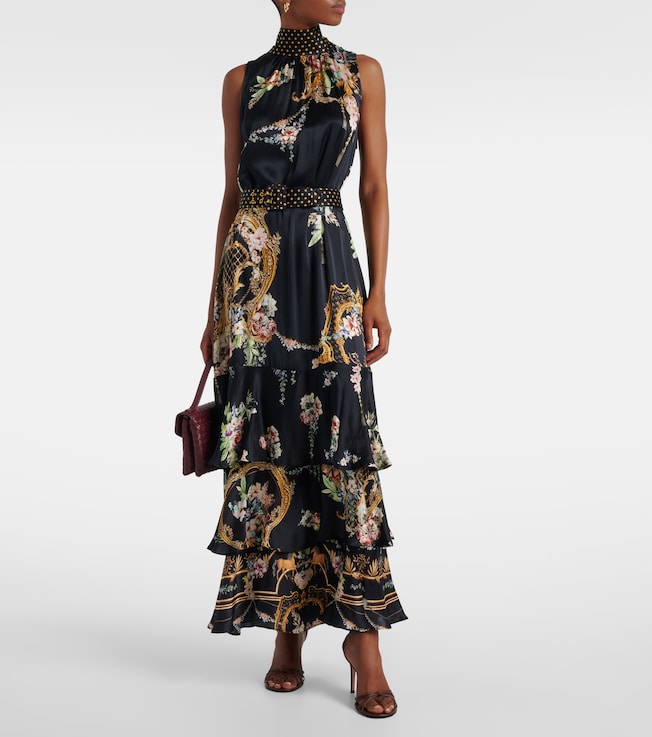 Camilla Belted floral tiered silk maxi dress