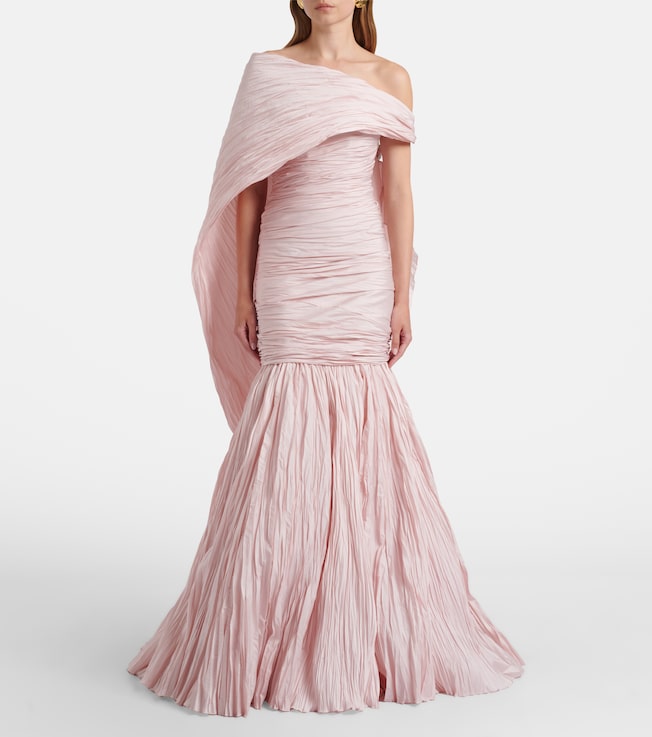MARMAR HALIM Pleated taffeta bustier gown and cape set