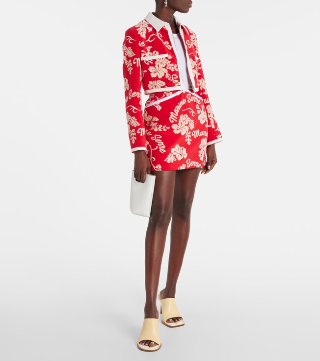 Marine Serre Leather-trimmed jacquard miniskirt