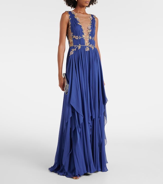 Costarellos Embellished silk-blend gown