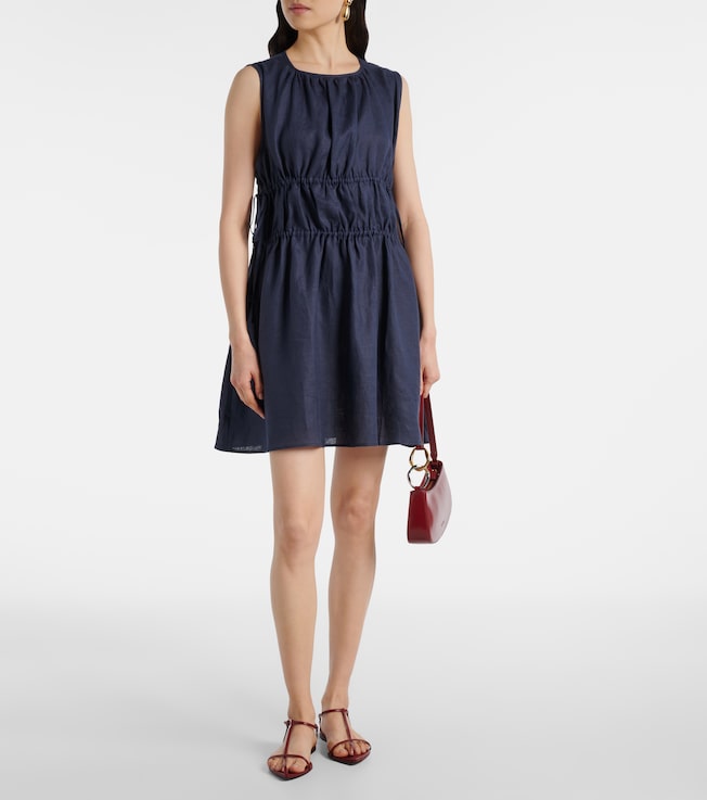 Asceno Como gathered linen minidress