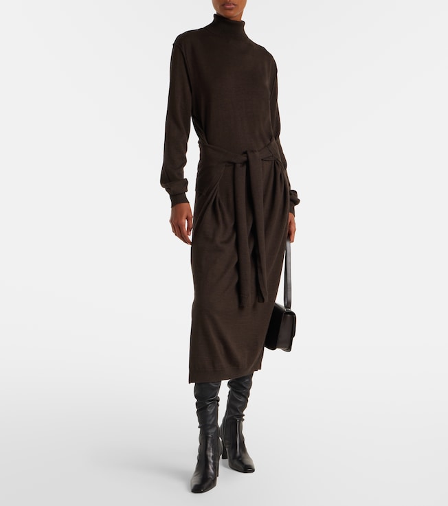 Lemaire Turtleneck wool-blend midi dress