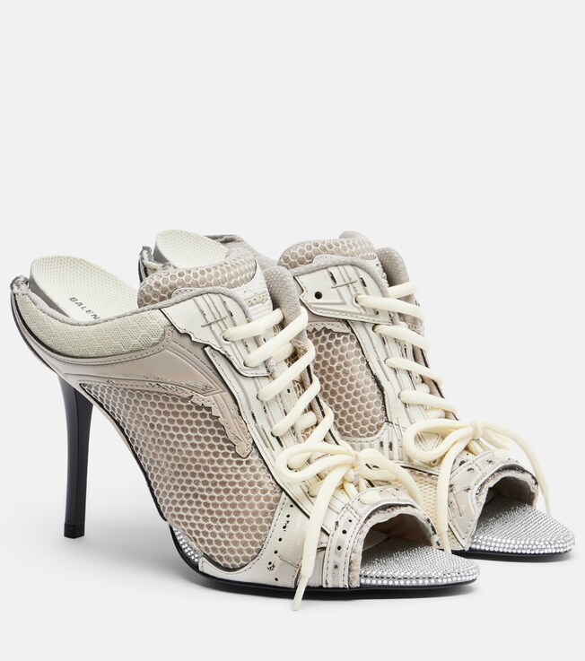 Balenciaga Stapler embellished leather-trimmed mules