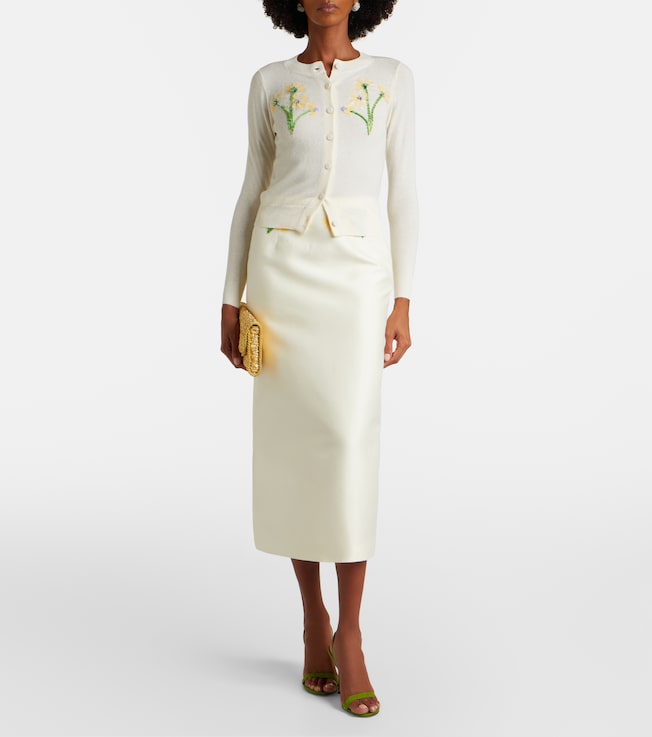 LEO LIN Quinn embellished wool and silk midi skirt