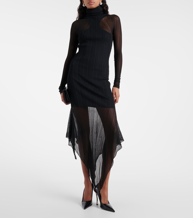 Mugler Asymmetric ribbed-knit midi dress