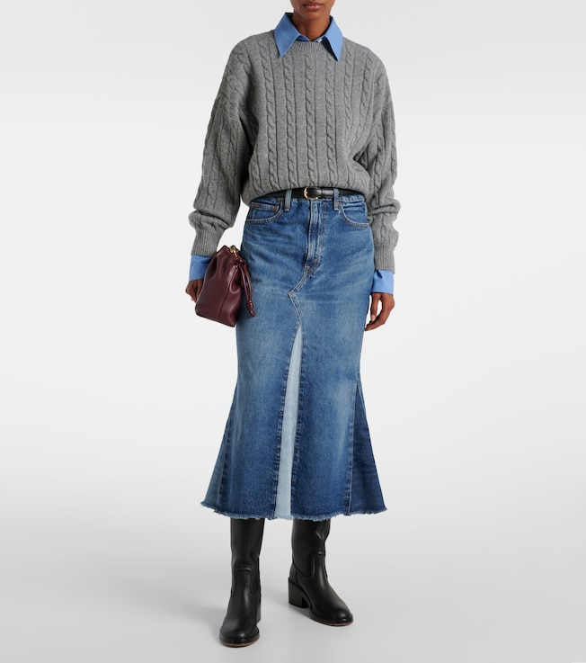 Polo Ralph Lauren Deconstructed denim midi skirt