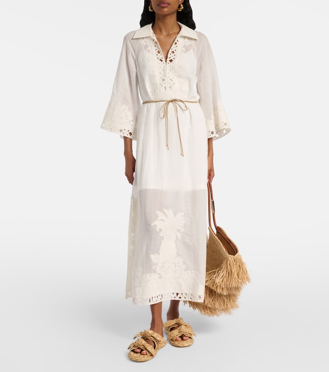 Zimmermann Indra embroidered ramie midi dress