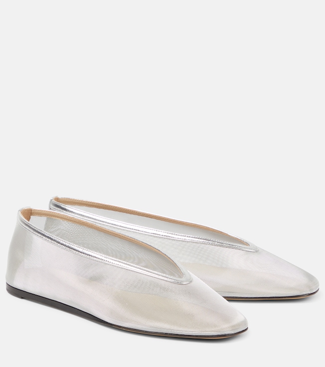 LE MONDE BERYL Luna leather-trimmed mesh ballet flats