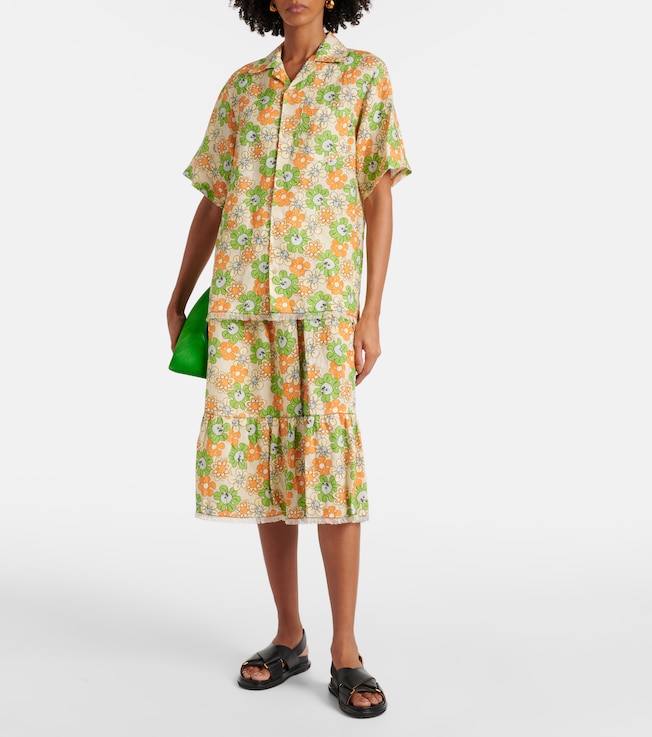 Marni Floral linen midi skirt