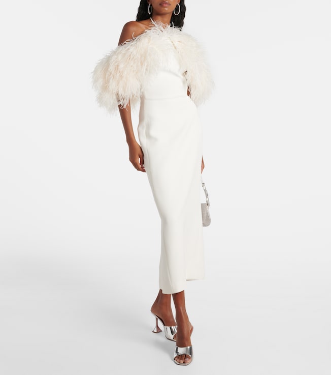 David Koma Bridal feather-trimmed midi dress