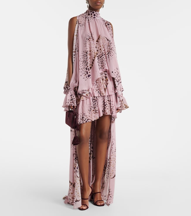 Blumarine Printed asymmetric georgette maxi skirt