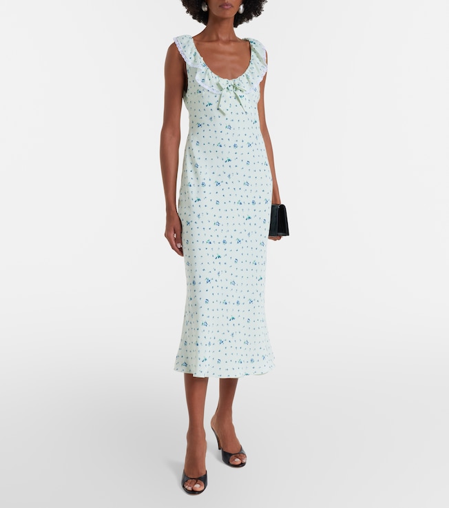 Alessandra Rich Lace-trimmed floral silk midi dress
