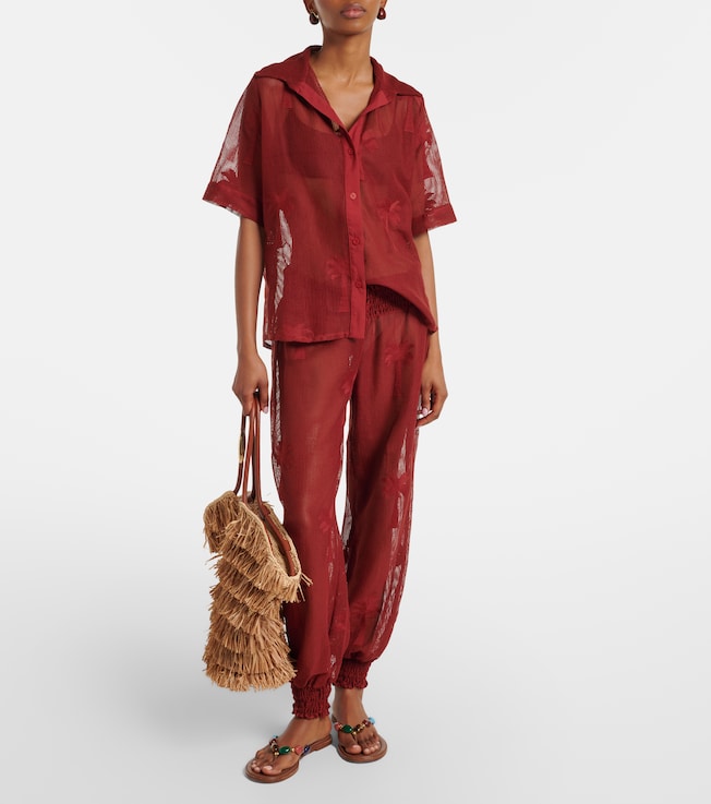 Johanna Ortiz Embroidered cotton-blend mesh balloon pants